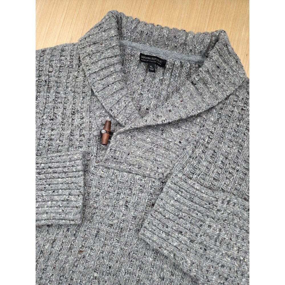 Banana Republic Sweater Men's XL Gray Italian Yarn Shawl Collar Chunky Textured